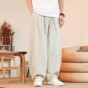 8XL-M亚麻弯刀裤直筒阔腿裤子男夏季宽松大码运动灯笼裤KZ068P60图片