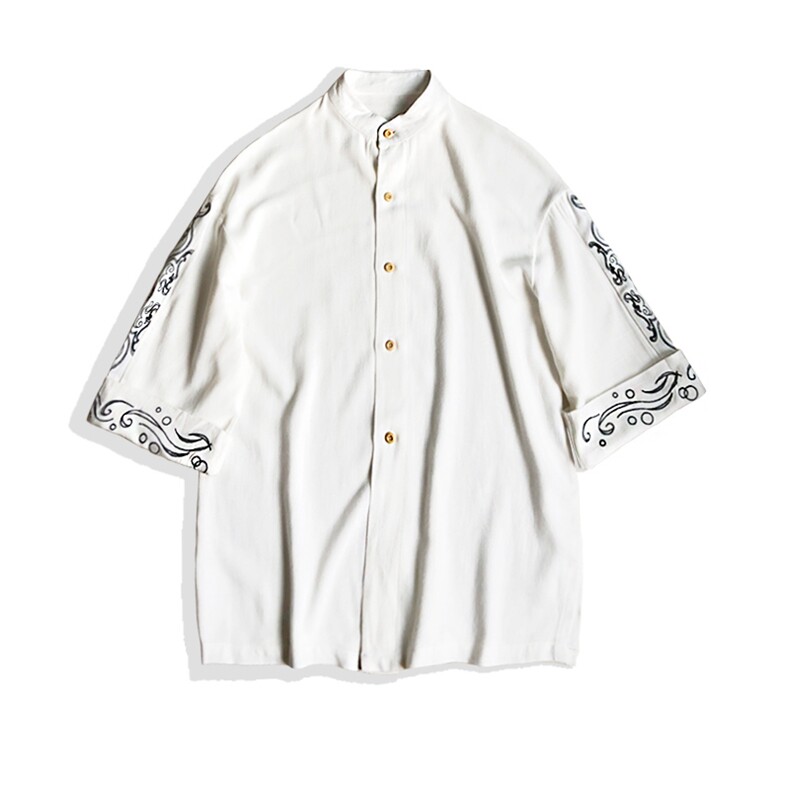 夏季风棉麻刺绣开衫衬衫大码男常规QT4029-T2056,男装衬衫,电商A021