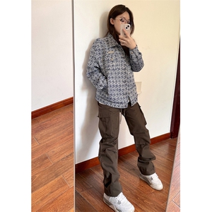 街头vibe多口袋棕色工装裤男直筒宽松休闲复古拖地长裤子 KA45图片