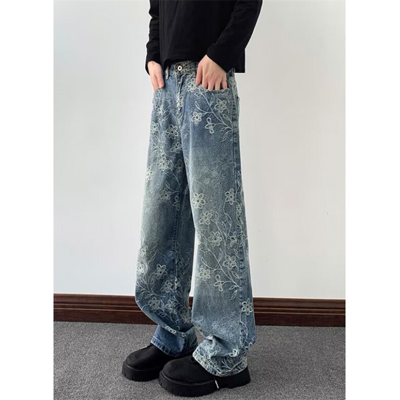提花裤子男士休闲裤春夏季2025新款痞帅男裤直筒弯刀裤NV8801，男装牛仔裤，星座1116A（原606A-3）