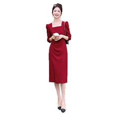 现货优雅气质百搭2024年秋季新款时尚修身显瘦打底连衣裙，女装连衣裙，蓝诺裳