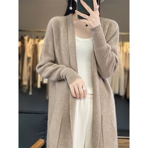 25秋冬100%纯羊毛开衫女披肩针织毛衣宽松带兜外套慵懒羊绒衫上衣图片