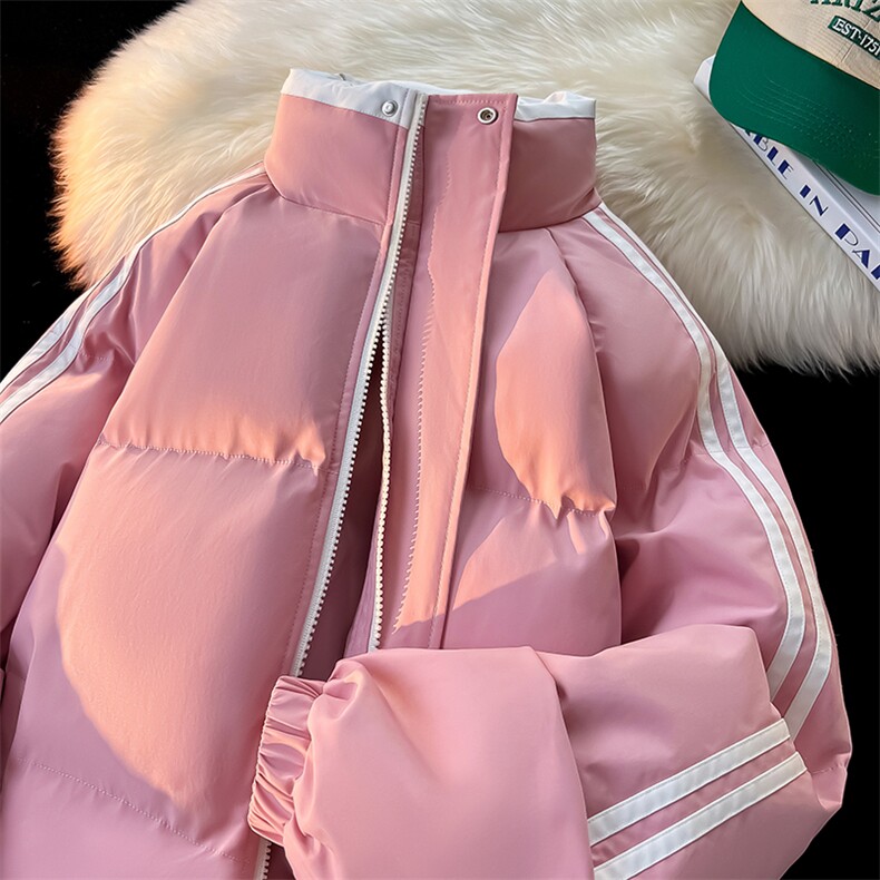 数据款！短款加厚棉服冬季拼色条纹情侣立领棉衣 CM98912-P85特图片
