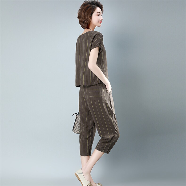 套装女时尚潮2021新款韩版胖妹妹夏装女装气质条纹,女装套装/套裙,涵誉