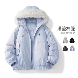 美式座山雕毛领连帽棉服男款冬季加厚保暖情侣棉衣MY2525-P100图片