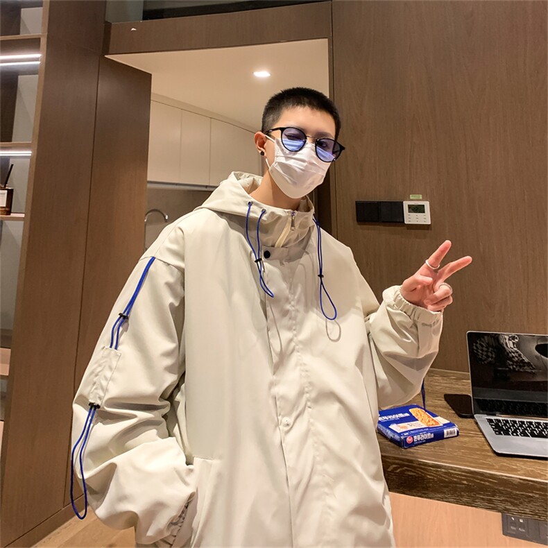 JK6008/P60秋装港风抽绳连帽夹克男女外套宽松大码上衣男装,男装夹克,电商A141