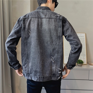 JK820-P85-现货店主风牛仔夹克肥仔量足破洞印花大码图片