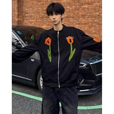 植绒刺绣棒球服夹克外套男女小众设计感郁金香花卉上衣JB1021，男装夹克，星座1116A（原606A-3）