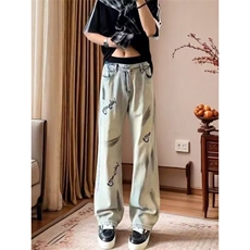 美式欧美炸街裤子春秋新款小众设计感扎染喷墨牛仔裤ins高街长裤，男装牛仔裤，星座410-7