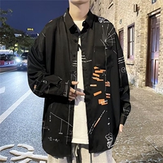 春秋季ins潮流衬衫男宽松印花长袖衬衣港风百搭外套W6981-P28，男装衬衫，星座512-2