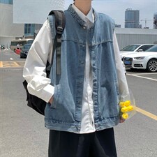 牛仔坎肩叠穿外套2023新款韩版宽松百搭休闲无袖马甲W3674-P50，男装背心/马甲，星座512-2