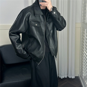 现货短款机车皮衣外套男宽松休闲痞帅皮夹克A351-AP2468-P105图片