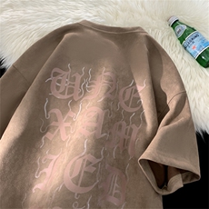 量大优供视频进口直喷印花美式麂皮绒短袖t恤JD206特P25，男装T恤，电商A486