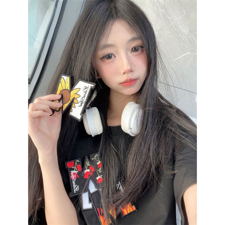 H0792-P40刺绣魔术贴+订标潮流宽松休闲情侣短袖T恤图片