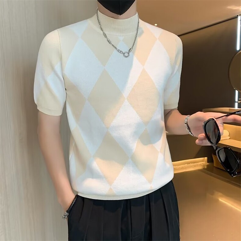 半高领内搭短袖打底男新款潮流百搭纯色毛衣打底衫M3317P42图片