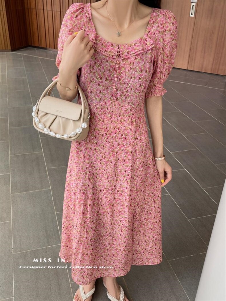 现货法式温柔花色连衣裙，女装连衣裙，蜜思印·金