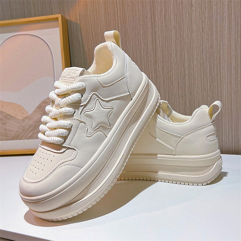 真皮小白鞋女2023冬季新款星星加绒运动板鞋女平底休闲鞋百搭女鞋,女鞋休闲鞋,电商A223