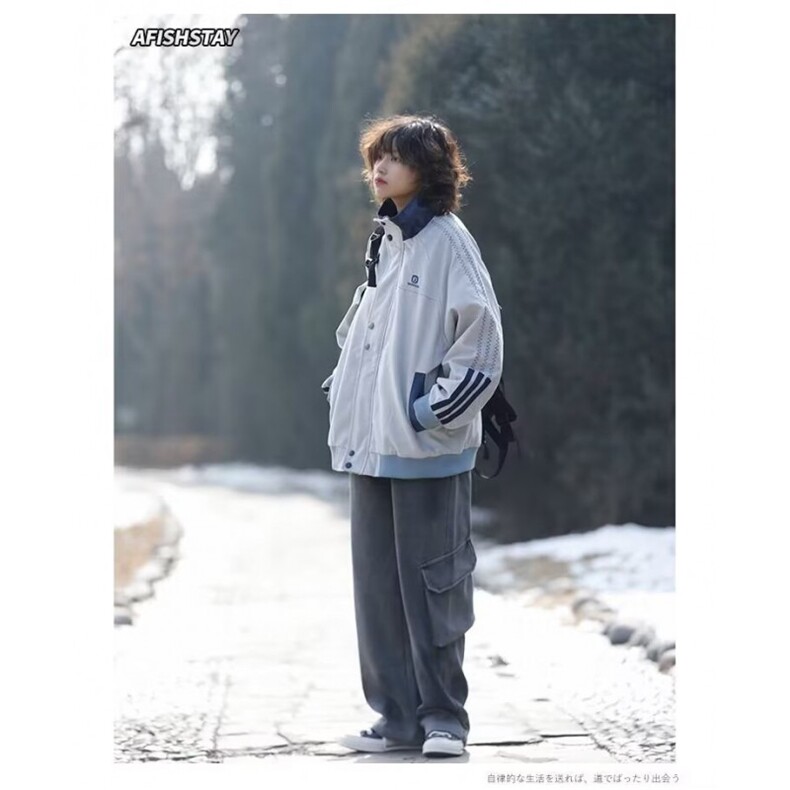 网图潮流春秋日系复古拼接立领夹克男女款宽松潮牌棒球服外套,男装夹克,星座410-6（原星座1304-1）
