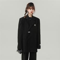 中性风金属搭扣西服女成分：96%聚酯纤维4%氨纶XF77068P85控128，男装西服，星座226-1