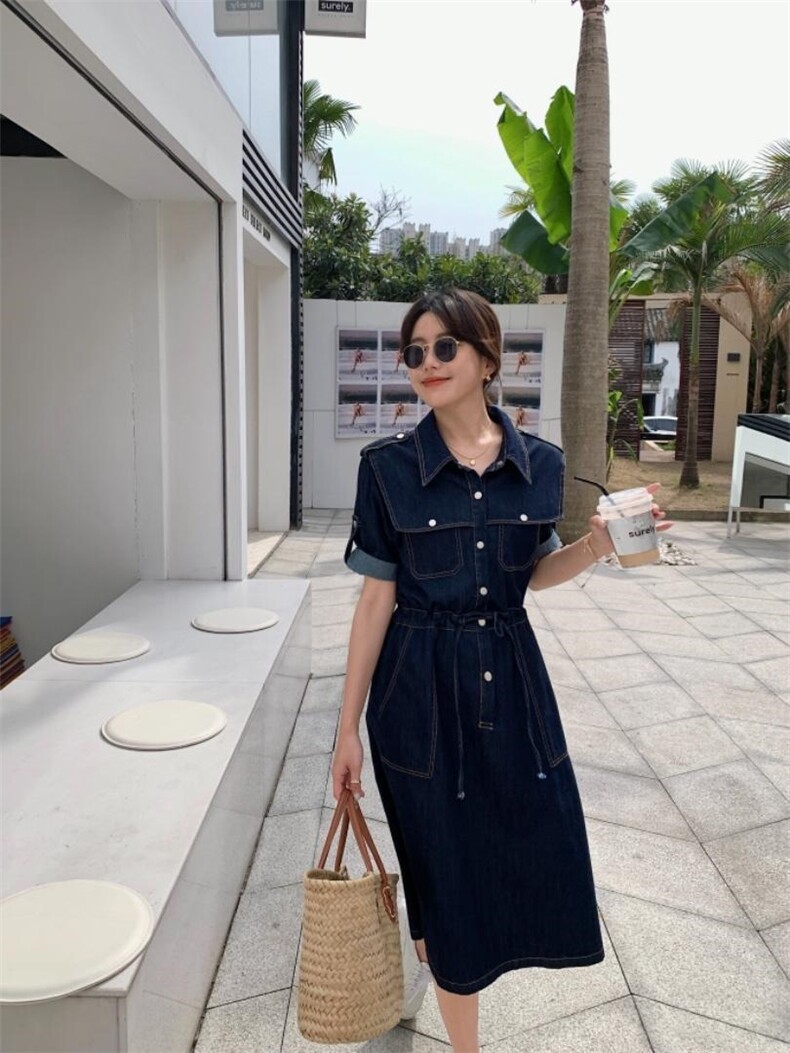 夏季薄款牛仔连衣裙，女装连衣裙，肆尔