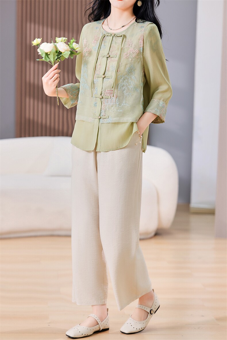 新中式套装女夏2024新款中年妈妈洋气今年流行的民族风时尚两件套,女装套装/套裙,千千佰惠