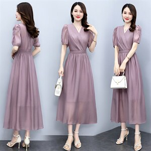 高级感天丝连衣裙女2024夏季新款气质妈妈收腰显瘦高腰薄款a字裙图片