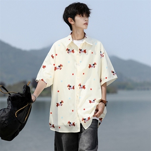 8XL-M腊肠狗花衬衫男短袖夏季冰丝薄款花衬衣寸衫外套DC28003P38图片