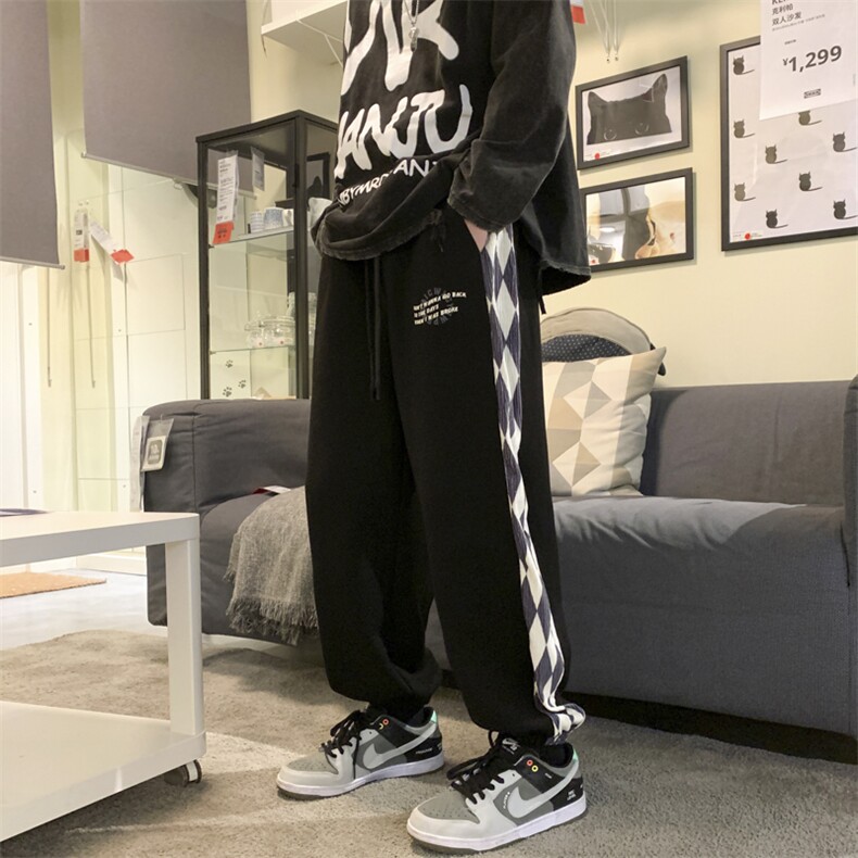 2024春新款港风元素拼接抽绳束脚休闲运动裤KZ03-P48控59，男装休闲裤，星座914-3