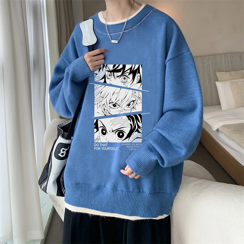 控78 假两件毛衣男大码加绒针织衫男毛线衣M80176-P55  加绒P70图片