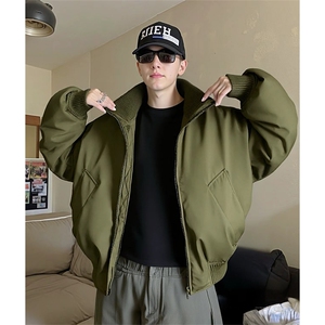 抖音得物 美式潮休闲夹克春季立领纯色复古工装加厚棉服外套MF01图片