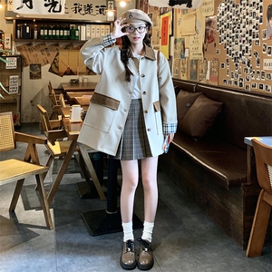 卡其色休闲流行风衣外套女2025年春秋季新款设计感撞色英伦风大衣图片