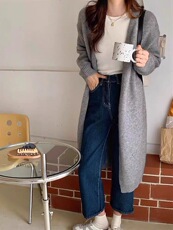 秋冬新款中长款针织开衫女过膝外搭韩版慵懒风羊毛毛衣厚外套，女装羊毛衫，思途羊绒