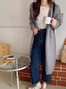 秋冬新款中长款针织开衫女过膝外搭韩版慵懒风羊毛毛衣厚外套图片