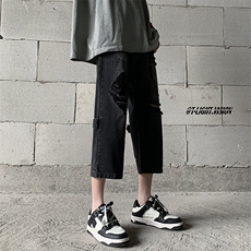 B221美式ins高街设计感拉链直筒七分牛仔裤LK23071-P55控78，男装牛仔裤，电商B221