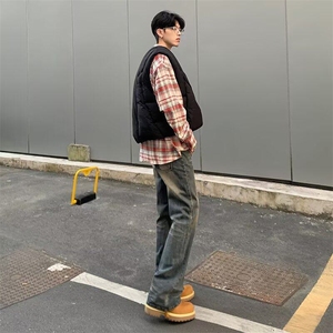 微喇牛仔裤男春秋季2025新款复古高腰直筒宽松拖地长裤子2120/P70
