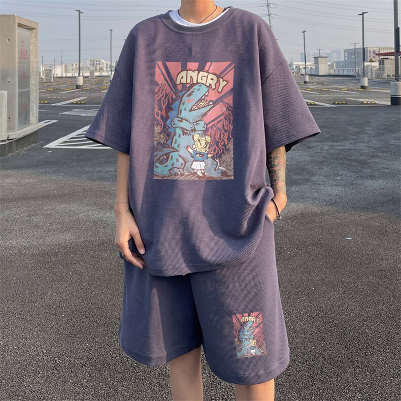！2025夏季新款男士华夫格短袖T恤百搭学生一套HTZ87P50,男装T恤,电商B220