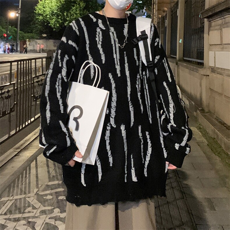 M182/P65新款个性设计感毛衣男百搭潮流打底衫男士圆领针织衫外套图片
