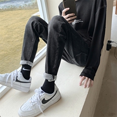 春秋季轻熟风休闲裤男黑灰色修身小脚男裤微弹力牛仔裤919/P68，男装牛仔裤，星座1412-1