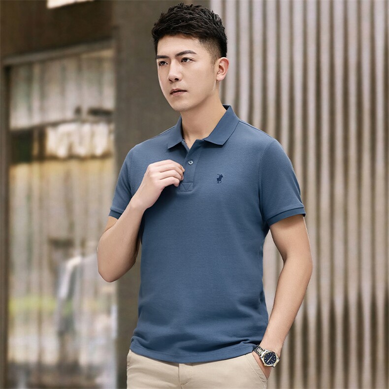 B8305钱塘2020-1中青年男士商务休闲百搭纯色夏季短袖翻领T恤P51，男装T恤，钱塘207-1