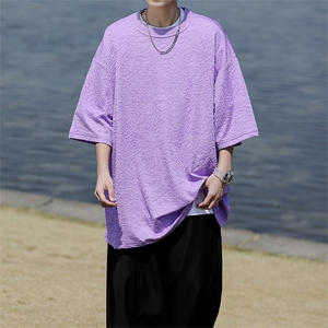 8XL-M特大码短T恤泡泡袖肌理感冰丝短袖衬衫上衣五分袖DX322P25