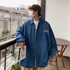 港风ins潮牌百搭日系长袖衬衫外套春秋休闲牛仔外套男W5631-P48，男装衬衫，星座512-2