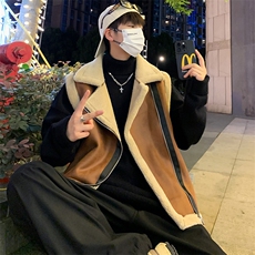 f翻领日系坎肩皮衣马甲加绒加厚男女冬季宽松休闲外套D011-P88，男装皮衣，星座717