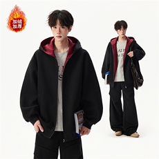 加绒加厚卫衣男重磅高品质美式宽松撞色外套女5D1186-TP60不，男装卫衣，电商A102