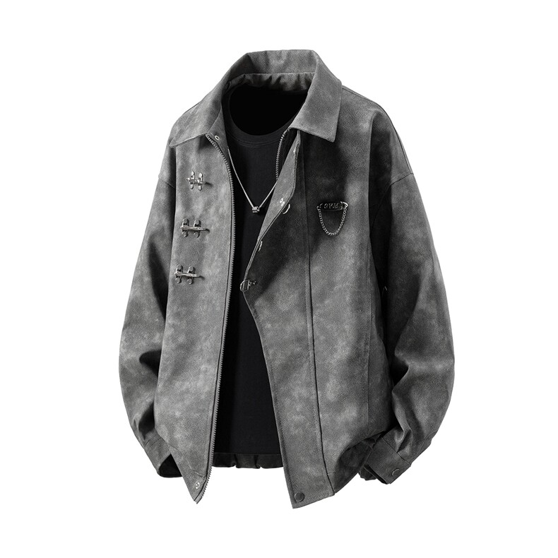 抖音148粉色铁扣链子设计情侣大码M-5XL夹克男77083P105，男装皮衣，星座226-1