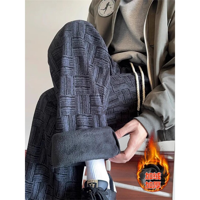 灯芯绒裤子男款冬季加绒加厚直筒宽松卫裤小众设计感阔腿休闲长裤,男装休闲裤,四季星座505