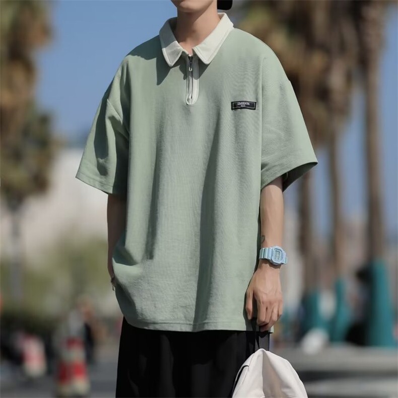 日系短袖polo衫男女潮牌潮流上衣服重磅T恤半袖美式复古FT91-p32，男装Polo衫，星座1008