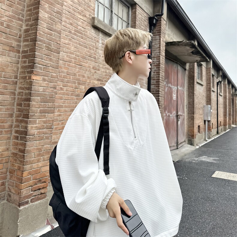 华夫格立领半拉链卫衣男设计感小众金属宽松套头秋季外套W872-P40,男装卫衣,星座308B-1