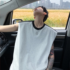 抖音得物高品质二开足260克双纱纯棉光版纯色无袖T恤背心P19，男装T恤，电商A486