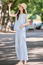 【现货】2025年夏季新款棉麻休闲气质收腰显瘦贝壳阔腿裤套装，女装套装/套裙，辉煌依升