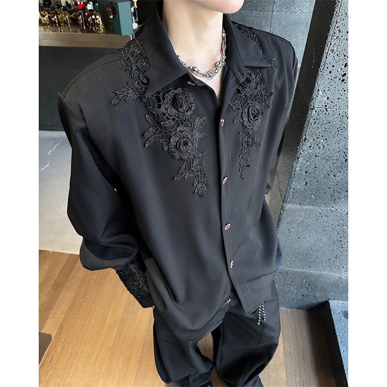 现货！25丝滑立体蕾丝玫瑰轻奢宝石衬衫CS129-P128图片